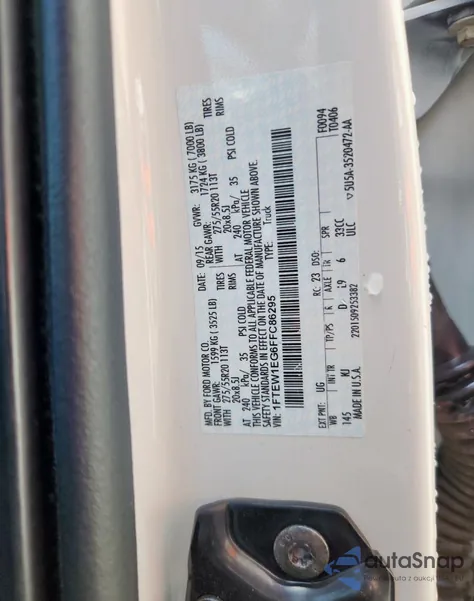 2015 Ford F150 Supercrew z USA, uszkodzony, nr VIN 1FTEW1EG6FFC86295